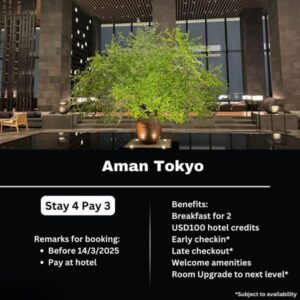 A-Aman Tokyo Stay 4 Pay 3, USD100 Credits, Free Breakfast and More