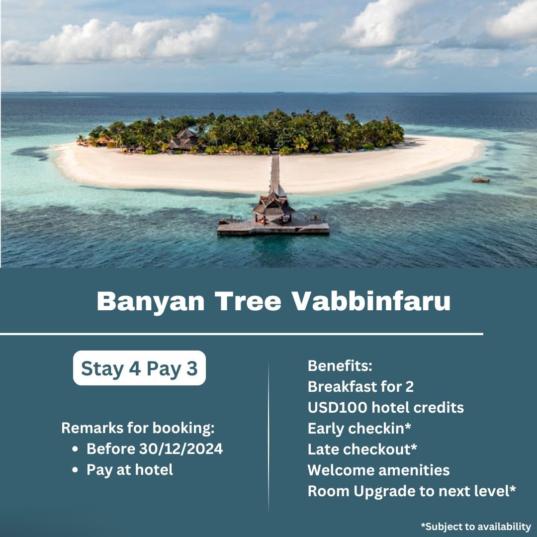 A-Banyan Tree Vabbinfaru Stay 4 Pay 3, USD100 Credits, Free Breakfast and More 1 A-Banyan Tree Vabbinfaru Stay 4 Pay 3, USD100 Credits, Free Breakfast and More